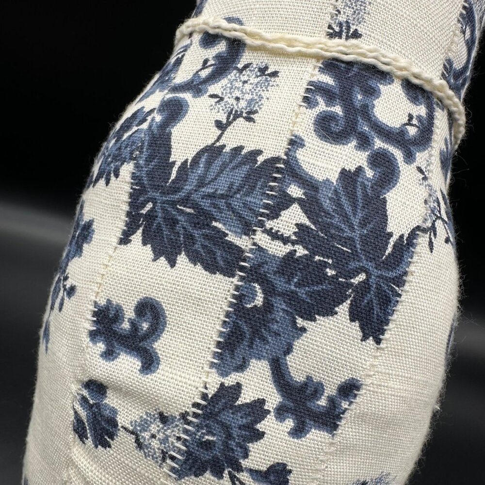 Handmade Stuffed Cat Blue White Floral Fabric Kitty Decorative Retro Flowers - Picture 7 of 8